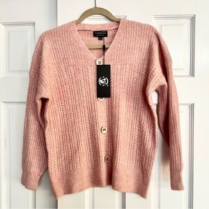 S. Christina Pink Cable Knit Sweater with Faux (non functional) Buttons - Small